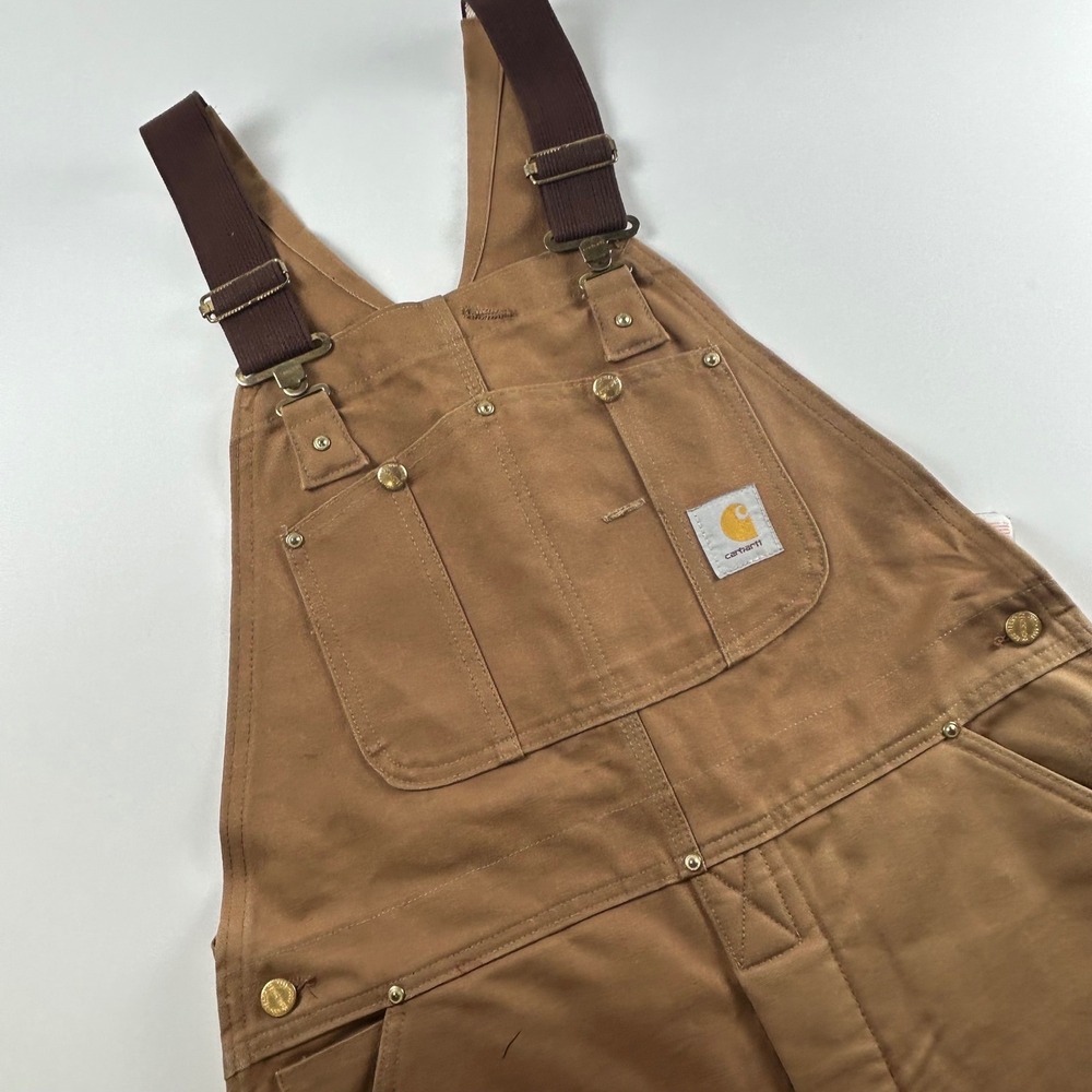Carhartt Men's 36x30 Double Knee Brown Duck Quilt Lined Bib Overalls  USA Work